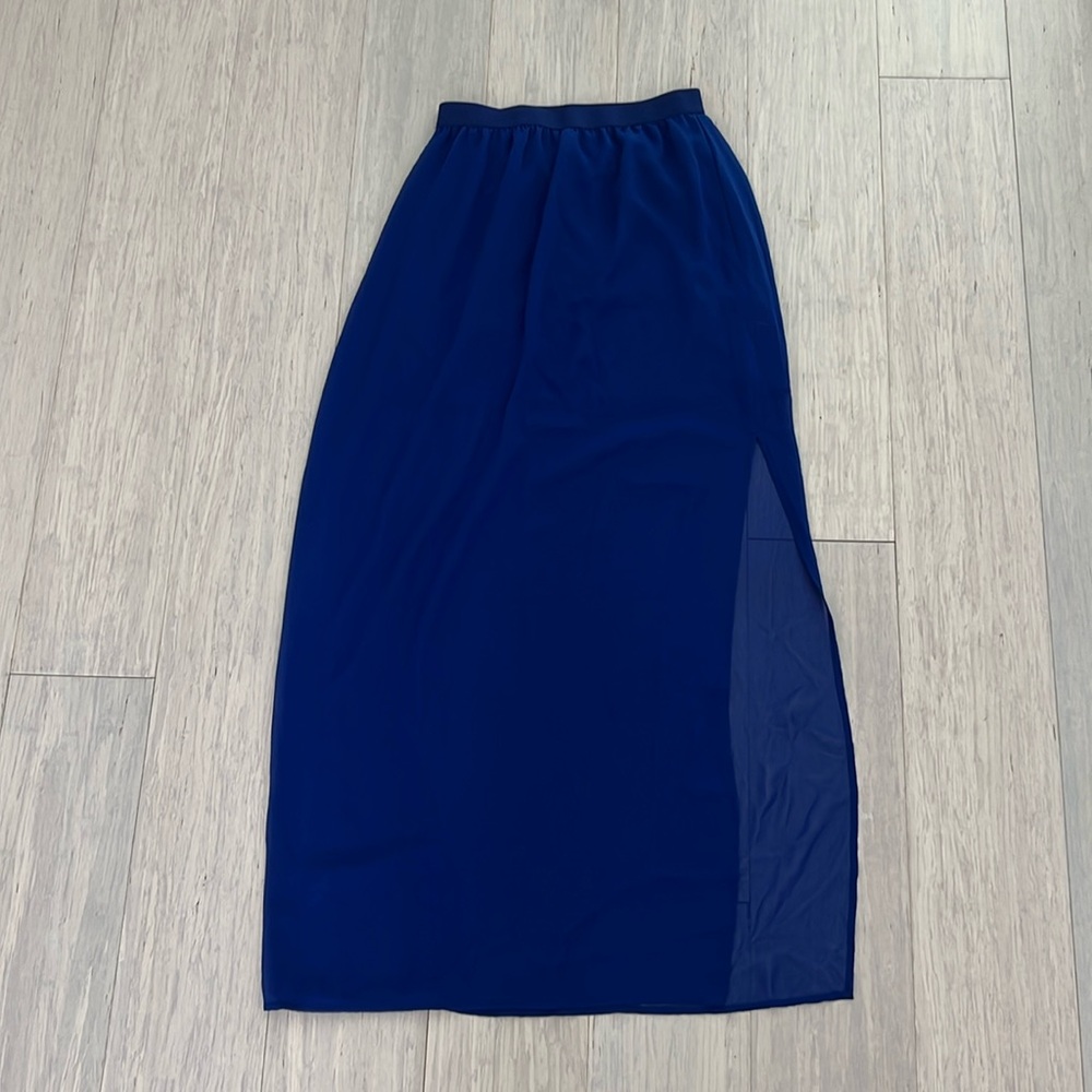 H&M Divided Cobalt Blue Sheer Maxi Skirt With Solid Mini Skirt and Side Slit S